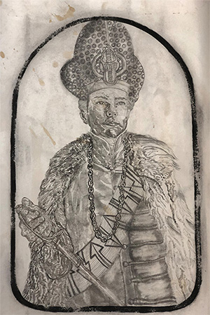 Umar Rashid (Frohawk Two Feathers), Study for portrait of Bonnie Prince Johnnie Sidney, Pharaoh of Novum Eboracum and co-leader of the Sidney and St. Marc Expedition to the Pacific Coast of North America